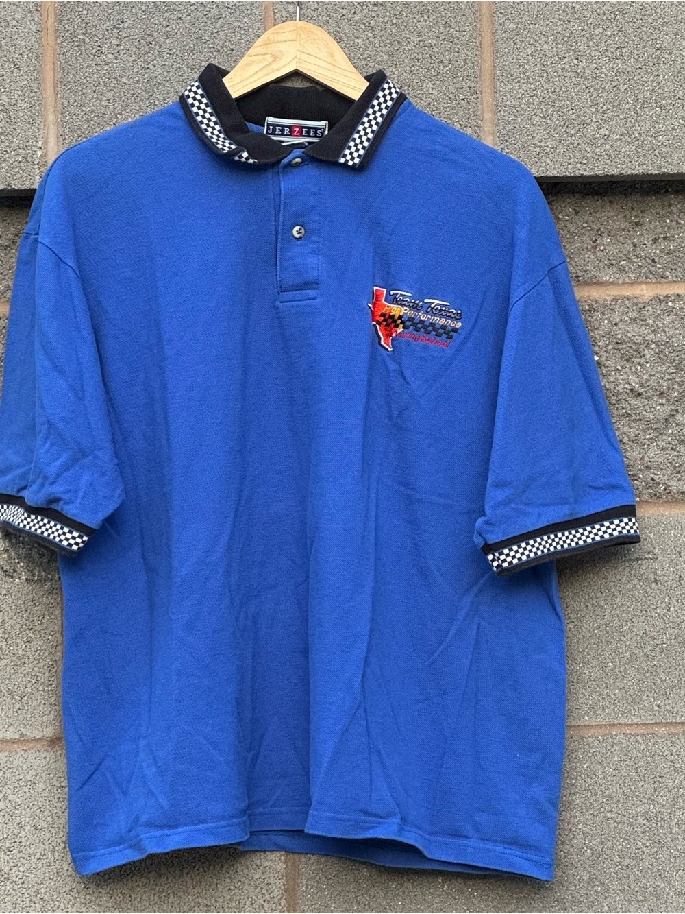 Men’s Vintage 90’s Jerzees Blue Checkered Racing Polo Tee XL